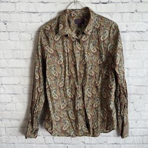 J Crew Made with Liberty Fabric Shirt Button Down Long Sleeve Paisley Sz 10